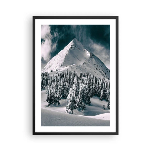 Affisch i svart ram - Vinterbergslandskap med snötäckta träd - 50x70cm - Snö- och islandet - Modern väggdekoration för vardagsrum och sovrum ARTTOR
