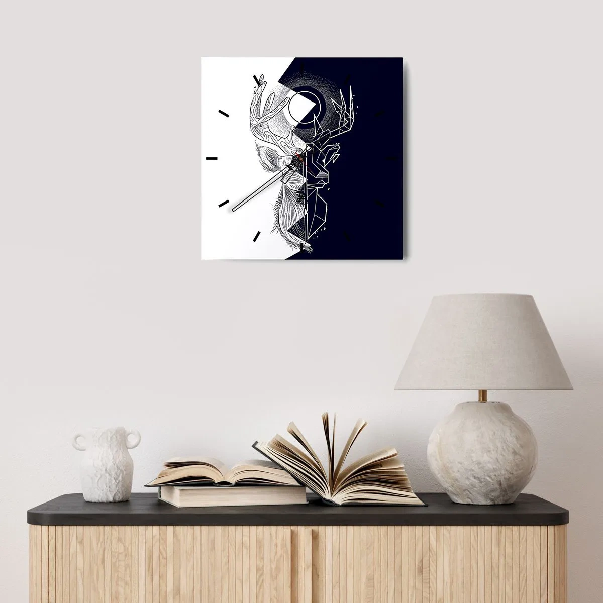 Väggklocka - Klocka på glas - Motsatsernas kamp och gemenskap - 40x40 cm