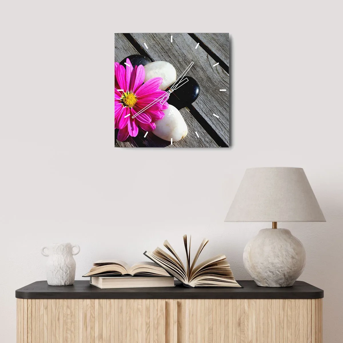 Väggklocka - Klocka på glas - Avkoppling på bryggan - 30x30 cm