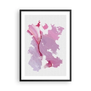 Affisch i svart ram - Abstrakt karta i nyanser av rosa och lila - 50x70cm - Karta över en rosa värld - Modern väggdekoration för vardagsrum och sovrum ARTTOR