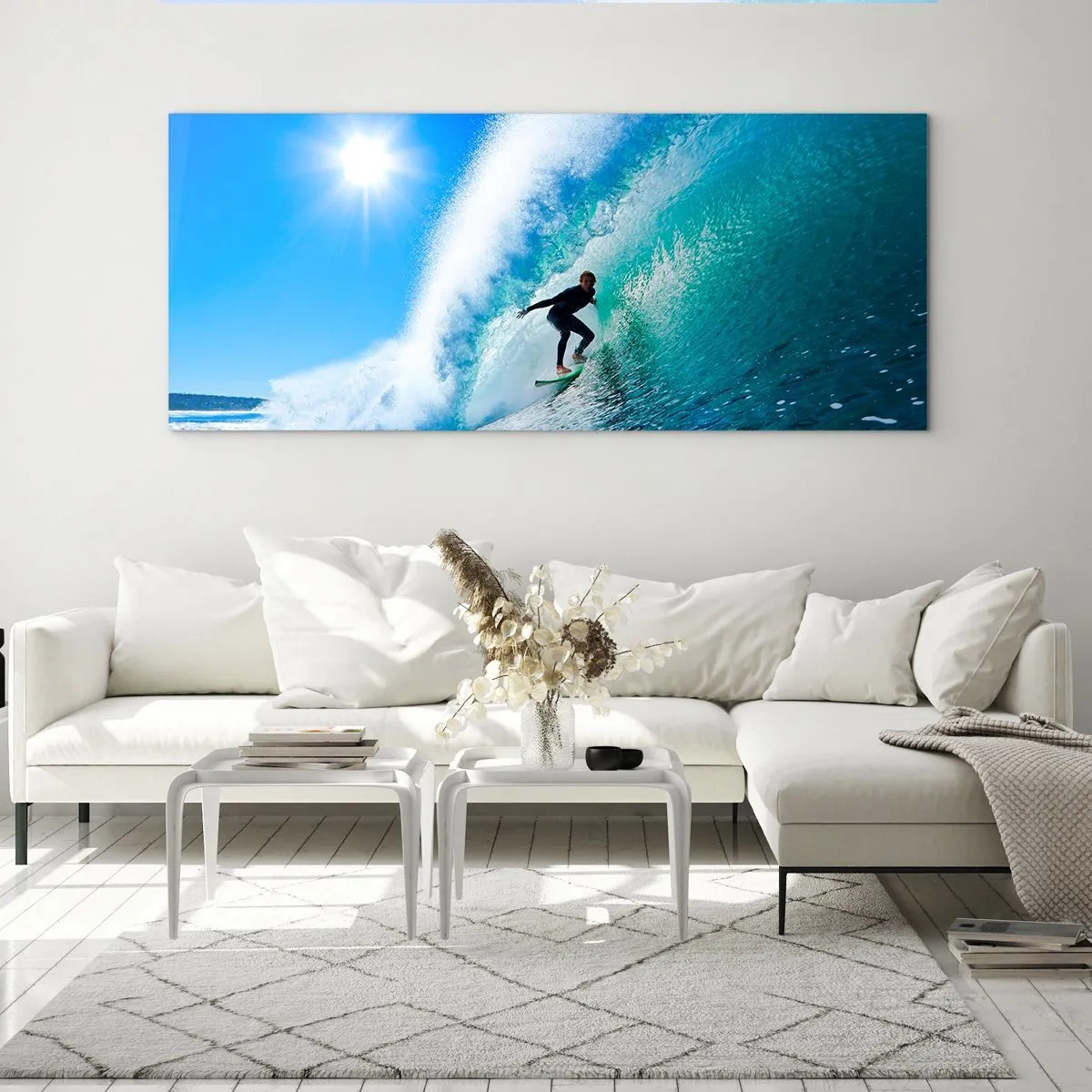 Glastavla - Bild på glas - Genom stora blåa - 100x40 cm