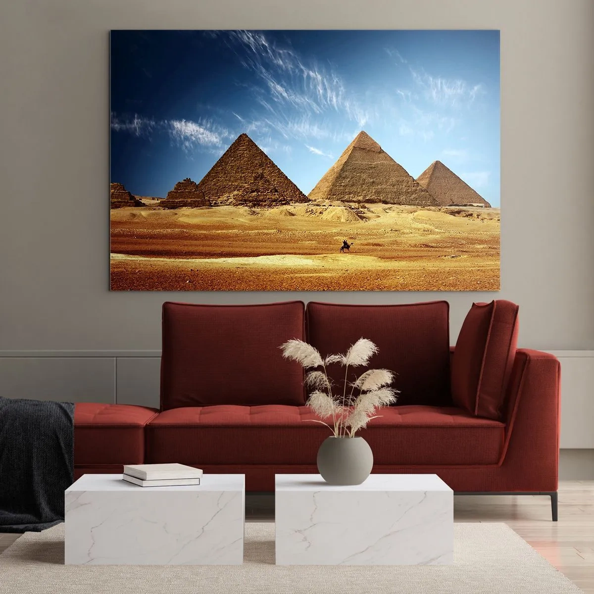 Glastavla - Bild på glas - Pyramiderna i Giza mot den blå himlen - 70x50cm - 40 sekler tittar på oss - Modern väggdekoration för vardagsrum och sovrum ARTTOR