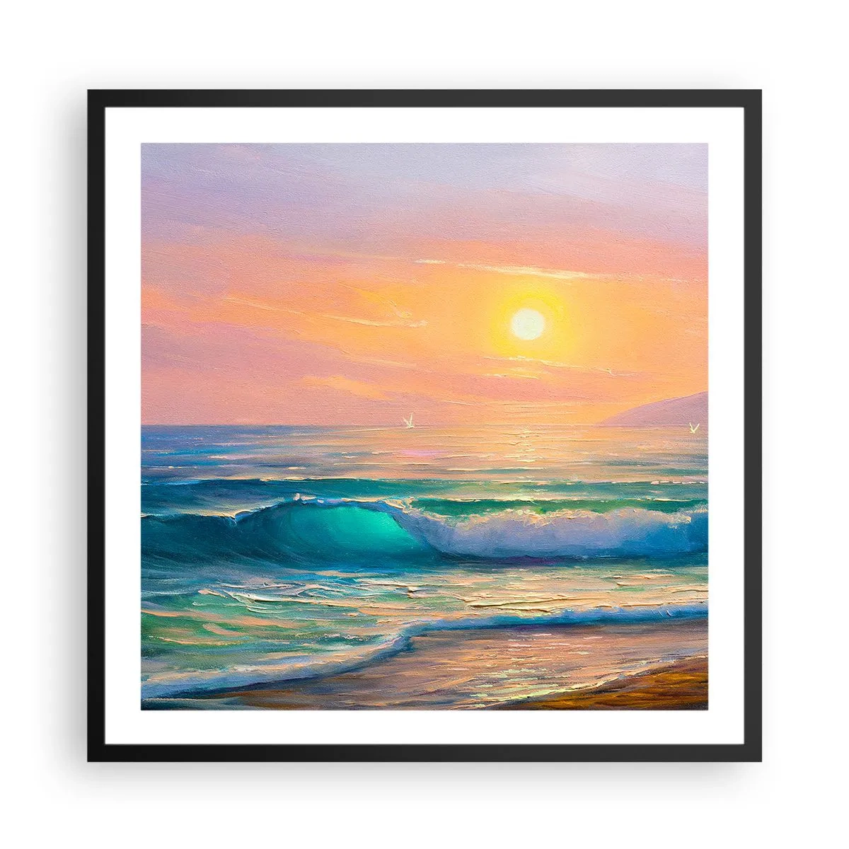 Affisch i svart ram - Vågvisa i turkos - 60x60 cm