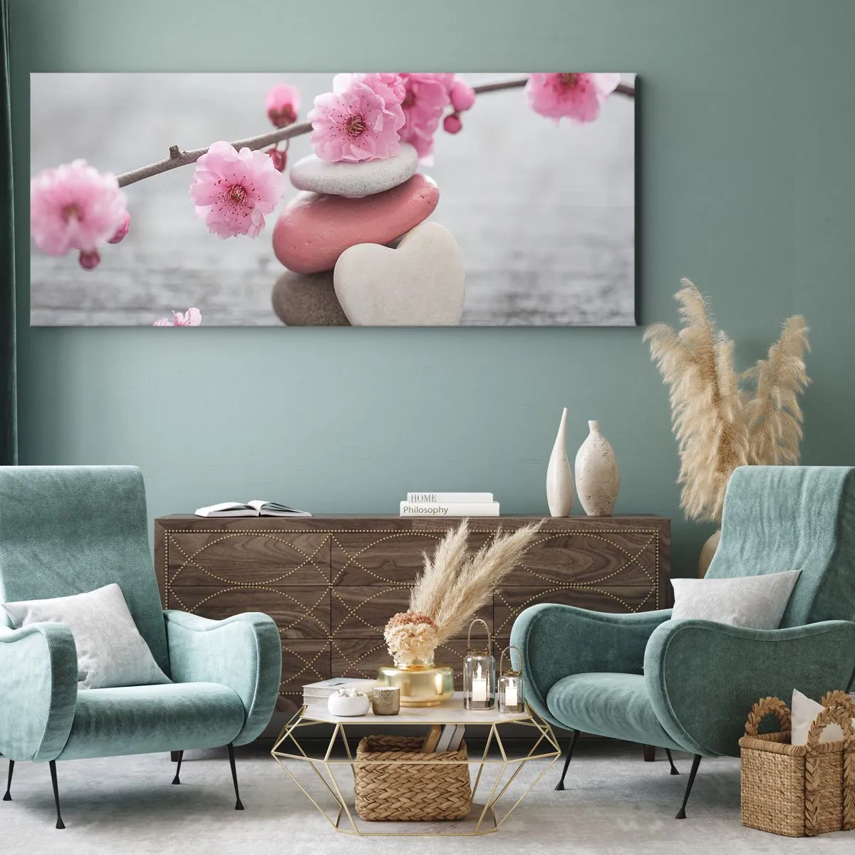 Canvastavla - Bild på duk - Salighet med körsbärsblomma - 100x40 cm