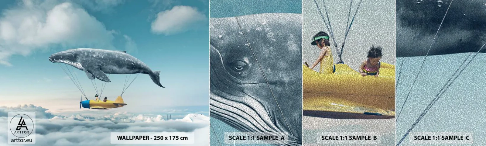 Provbit av fototapet Premium Sand - Varför inte? - Val, Barn, Plan - 100x30 cm