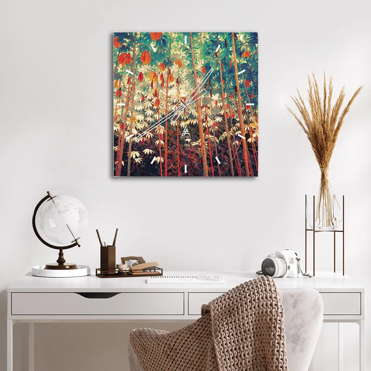 Väggklocka - Klocka på glas - Lövbladens hemlighetsfulla liv - 40x40 cm