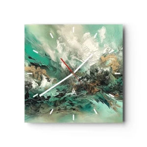 Väggklocka - Klocka på glas - Smaragdsvart bränna - 40x40 cm