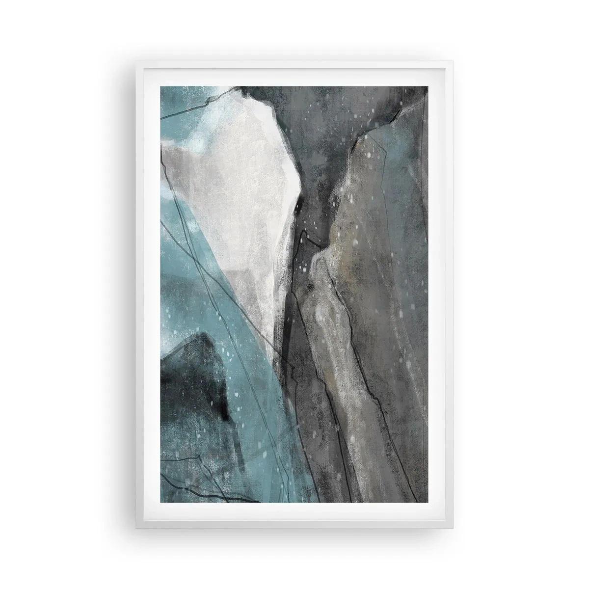 Affisch i vit ram - Abstraktion: stenar och is - 61x91 cm