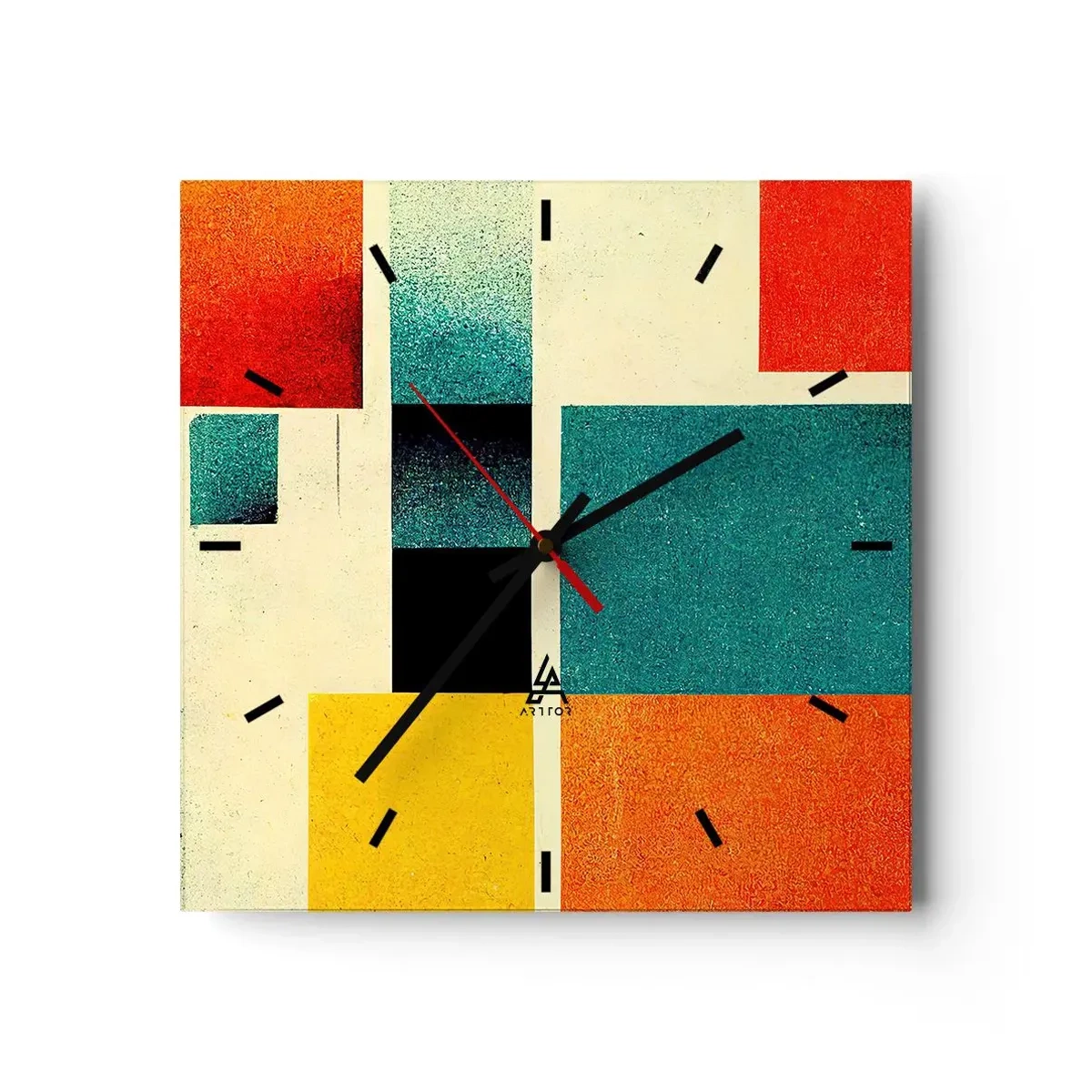Väggklocka - Klocka på glas - Geometrisk abstraktion - bra energi - 40x40 cm