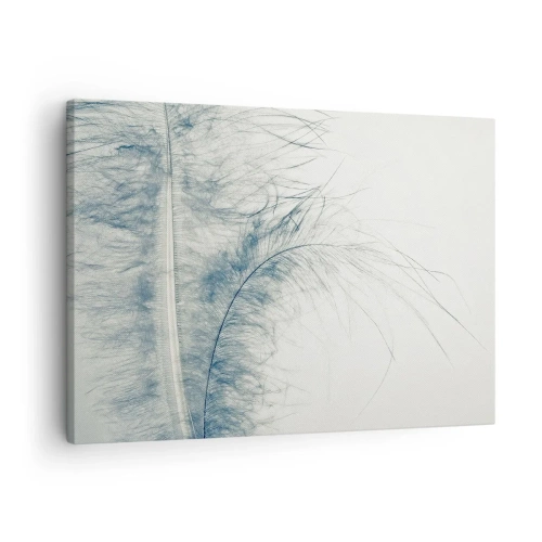 Canvastavla - Bild på duk - En delikat fjäder i pastellfärger mot en ljus bakgrund - 70x50cm - Naturens viskningar - Modern väggdekoration för vardagsrum och sovrum ARTTOR