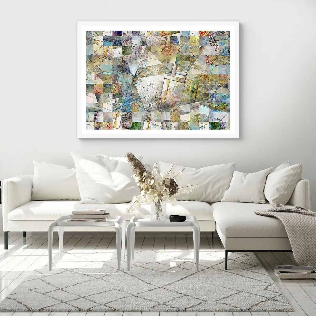 Affisch i vit ram - Geometrisk omblandning - 50x40 cm