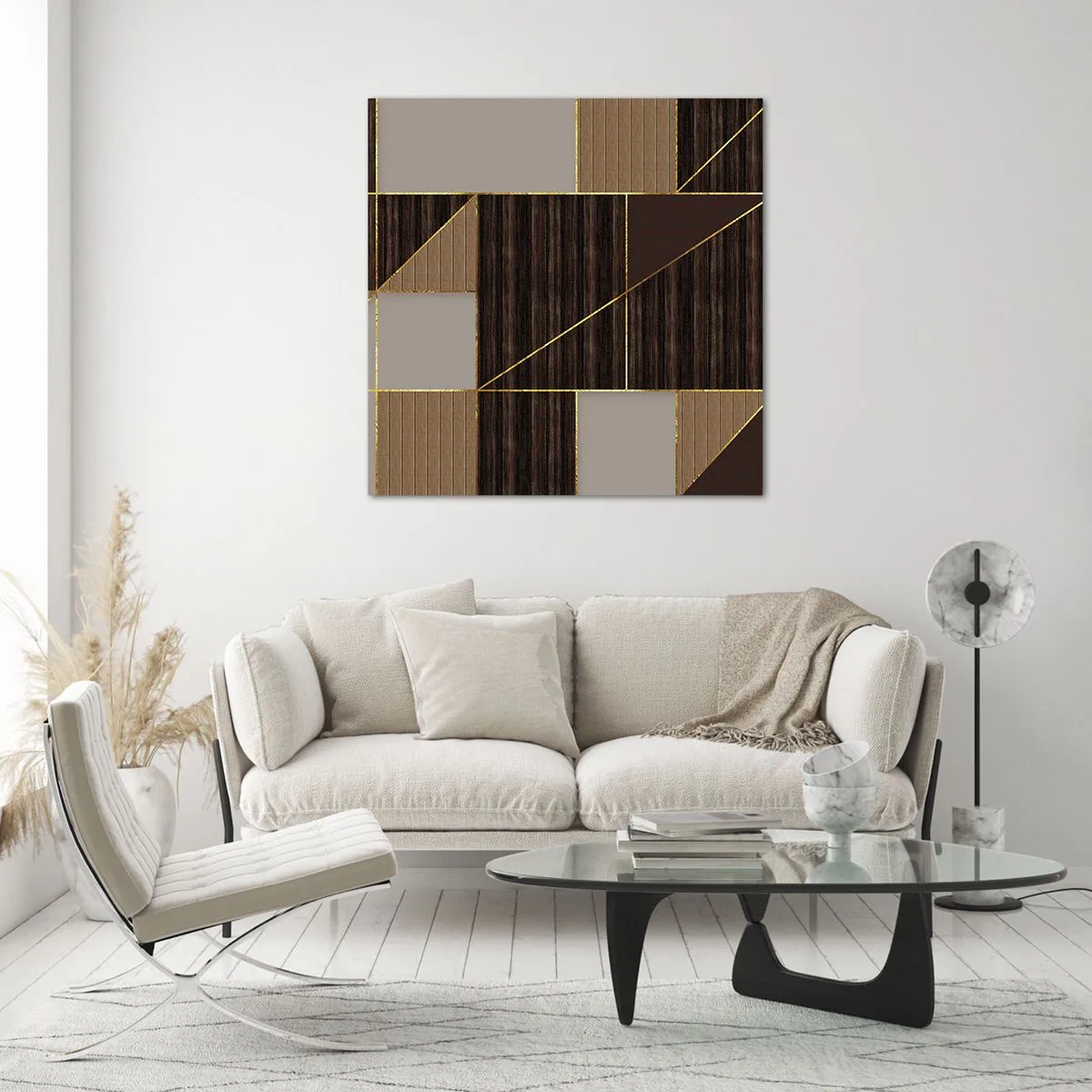 Glastavla - Bild på glas - Mosaik av brun och guld - 60x60 cm