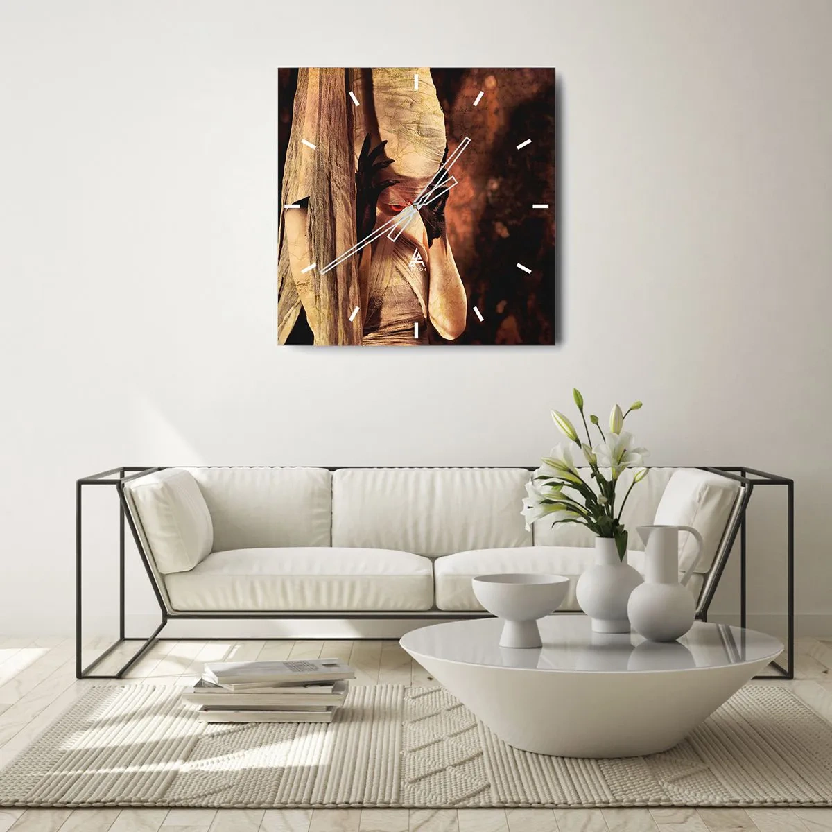 Väggklocka - Klocka på glas - Mellan det goda och det onda - 40x40 cm