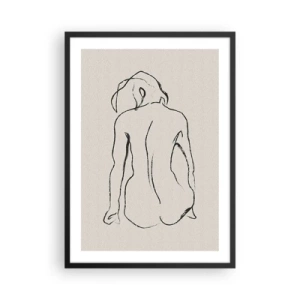 Affisch i svart ram - En minimalistisk skiss av en naken kvinna som sitter baklänges. - 50x70cm - Naken flicka - Modern väggdekoration för vardagsrum och sovrum ARTTOR