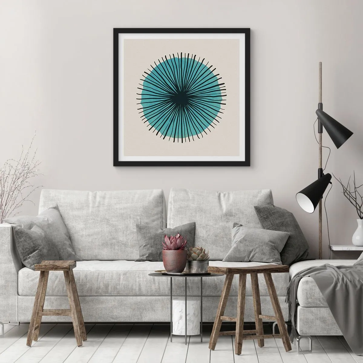 Affisch i svart ram - Radier mot blått - 30x30 cm