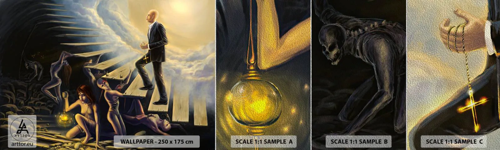 Provbit av fototapet Premium Sand - Danteisk vandring mot ljuset - Abstraktion, Fantasi, människor - 100x30 cm