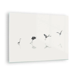 Glastavla - Bild på glas - Silhuetter av fyra fåglar som rör sig över vattnet - 70x50cm - Fyra enkla steg - Modern väggdekoration för vardagsrum och sovrum ARTTOR