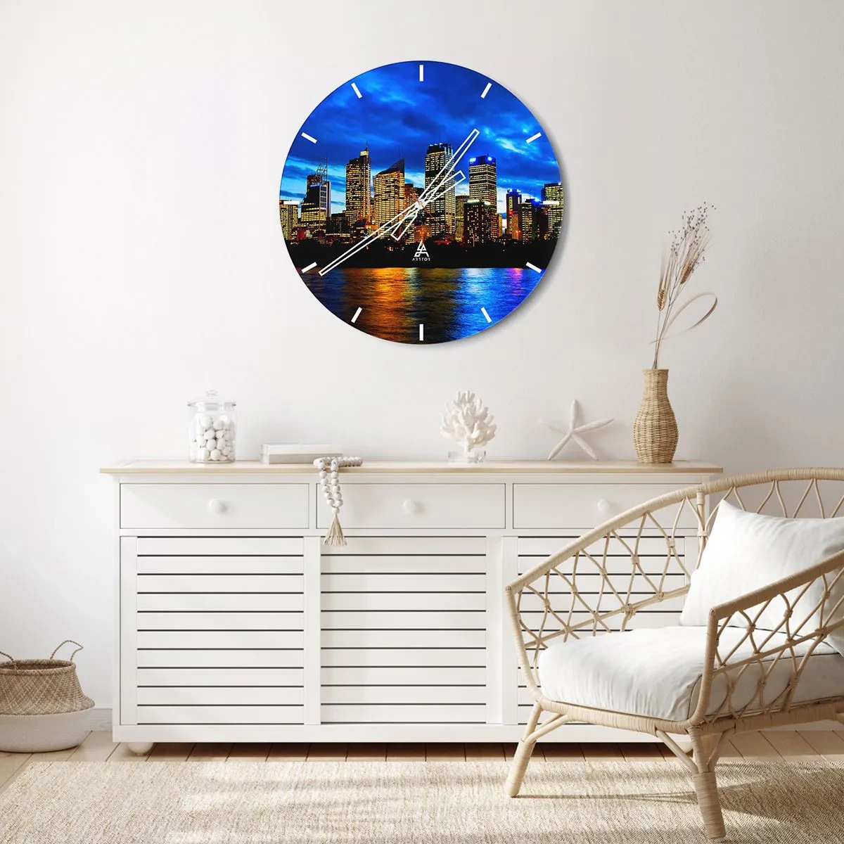 Väggklocka - Klocka på glas - Ljusens och färgernas natt - 40x40 cm
