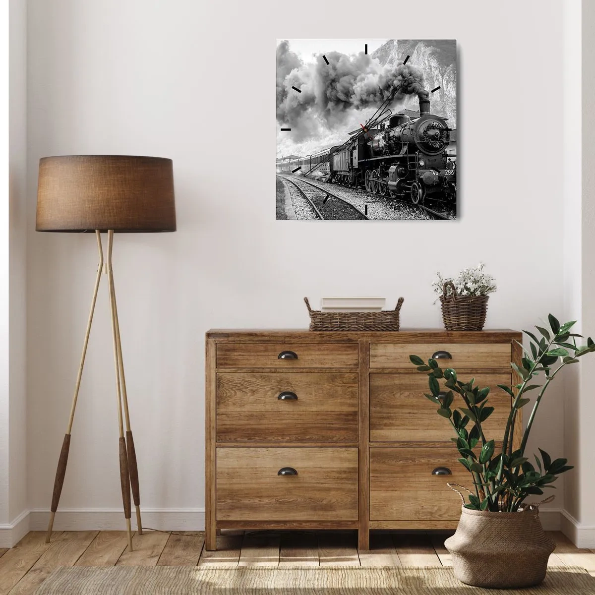 Väggklocka - Klocka på glas - Det står ett lok på stationen... - 40x40 cm