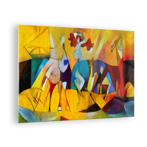 Glastavla - Bild på glas - Färgglad abstraktion med figurer och geometriska former - 70x50cm - Sol - liv -glädje - Modern väggdekoration för vardagsrum och sovrum ARTTOR