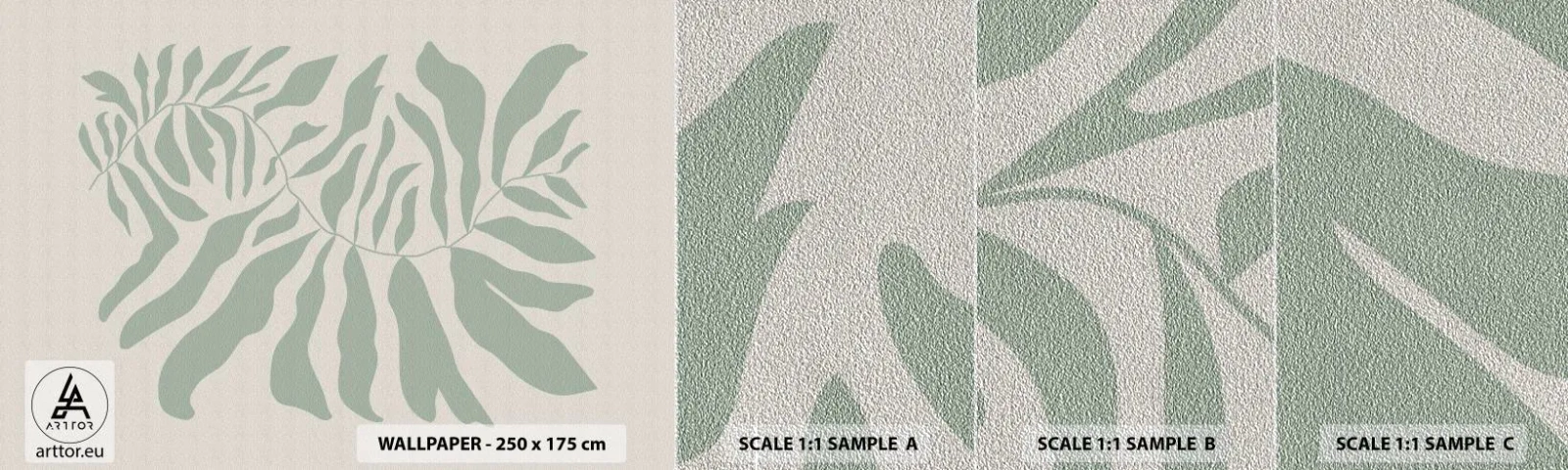 Provbit av fototapet Premium Sand - Smaragdgrön gren - Boho, Växt, Botanisk - 100x30 cm