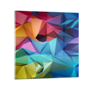 Glastavla - Bild på glas - Regnbågsorigami - 70x70 cm