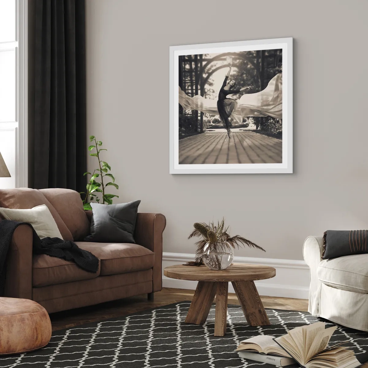 Affisch i vit ram - Trädgårdsandens dans - 30x30 cm