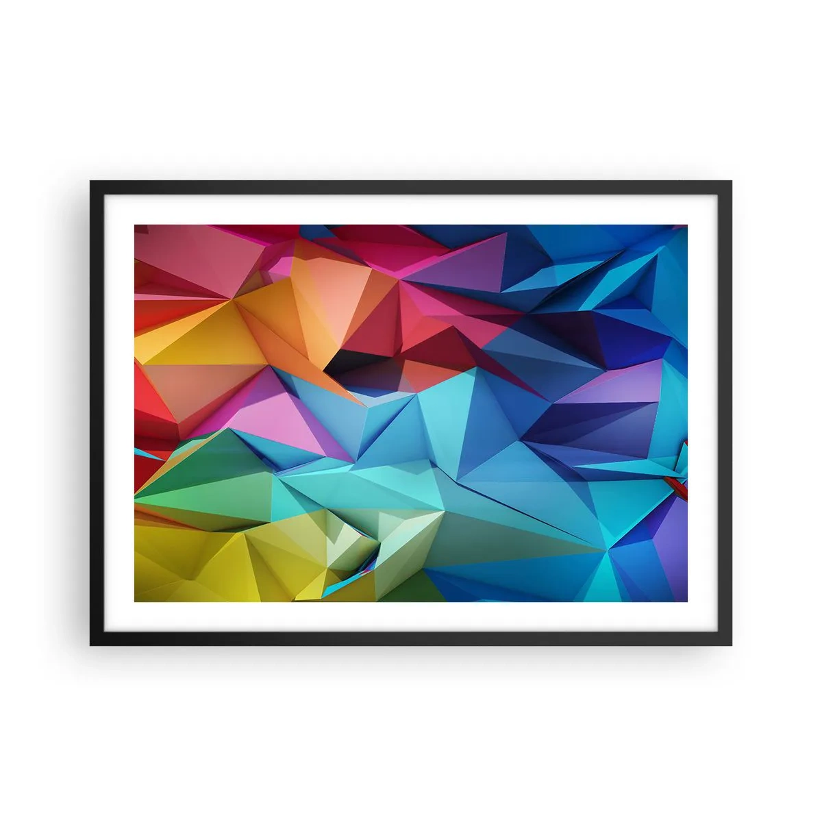 Affisch i svart ram - Regnbågsorigami - 70x50 cm