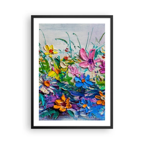 Affisch i svart ram - En blommig komposition målad med en tjock textur och livfulla färger - 50x70cm - Icke stilleben - Modern väggdekoration för vardagsrum och sovrum ARTTOR