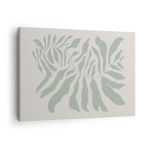 Canvastavla - Bild på duk - Ett fint kvistmönster med löv i en nyans av smaragdgrönt - 70x50cm - Smaragdgrön gren - Modern väggdekoration för vardagsrum och sovrum ARTTOR