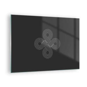 Glastavla - Bild på glas - Minimalistisk vit keltisk symbol på svart bakgrund - 70x50cm - I keltisk anda - Modern väggdekoration för vardagsrum och sovrum ARTTOR