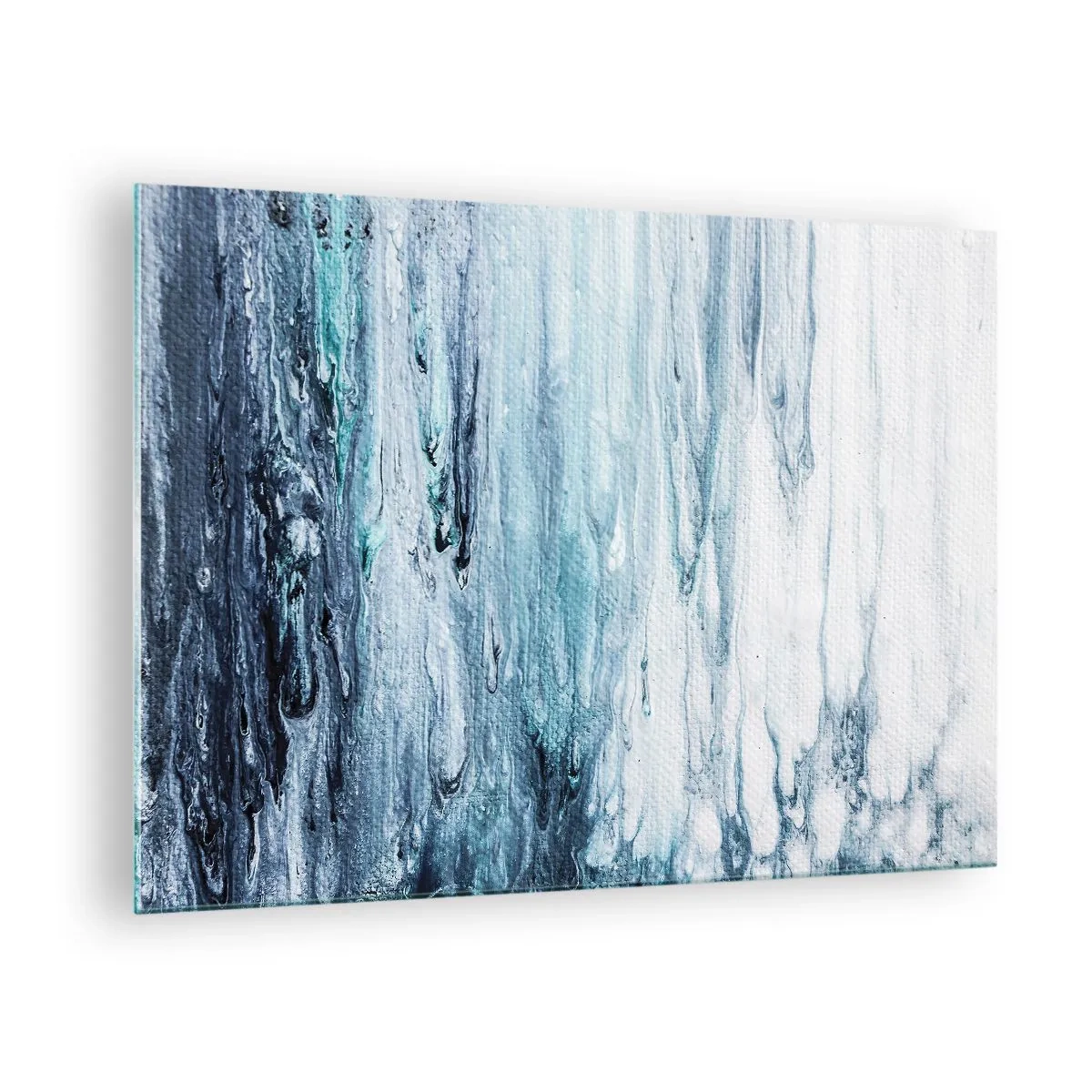 Glastavla - Bild på glas - Ett abstrakt mönster som liknar vattenströmmar i nyanser av blått. - 70x50cm - Blåa istappar - Modern väggdekoration för vardagsrum och sovrum ARTTOR