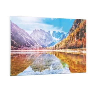 Glastavla - Bild på glas - Det är redan höst i fjällen - 120x80 cm