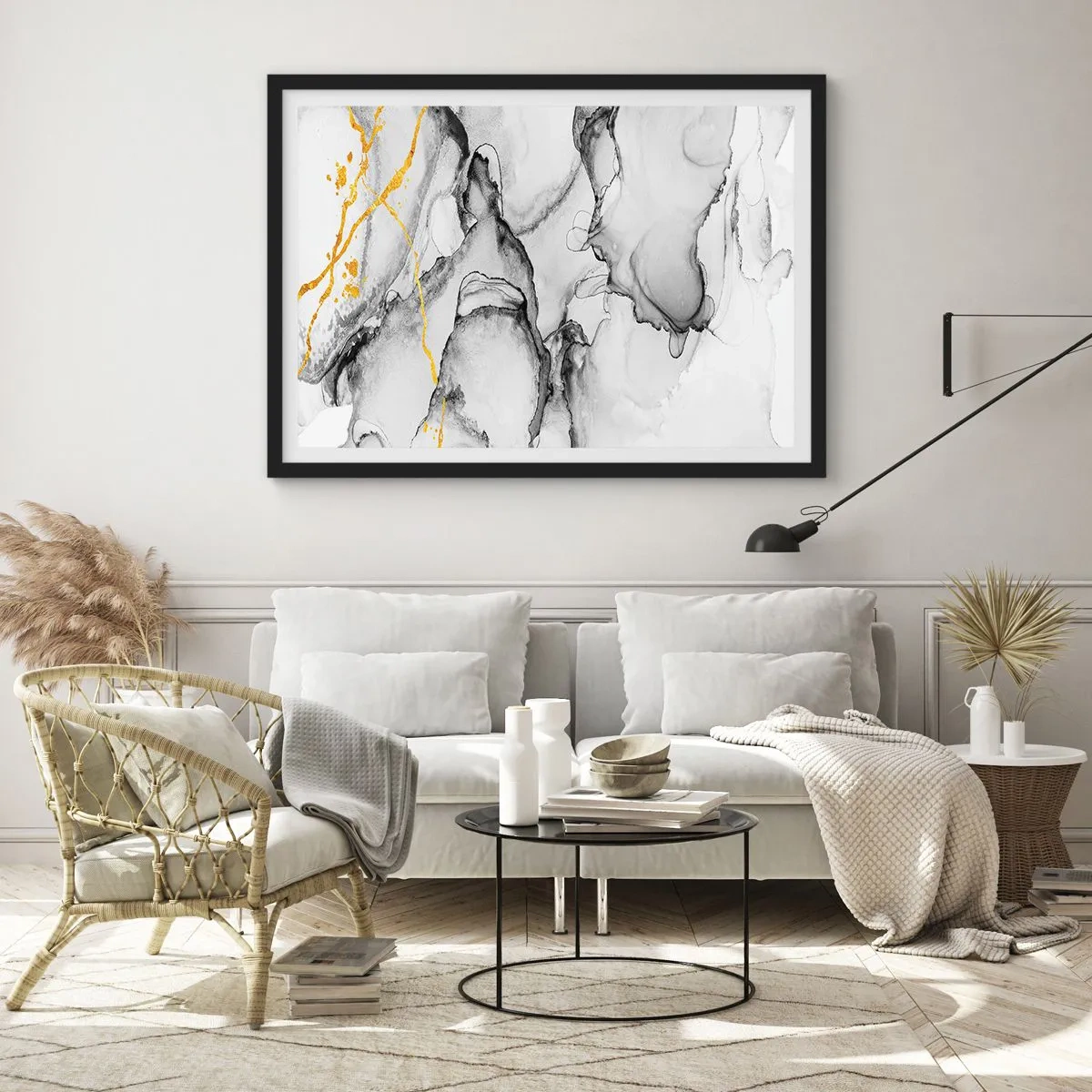 Affisch i svart ram - Komposition med guldmotiv - 40x30 cm
