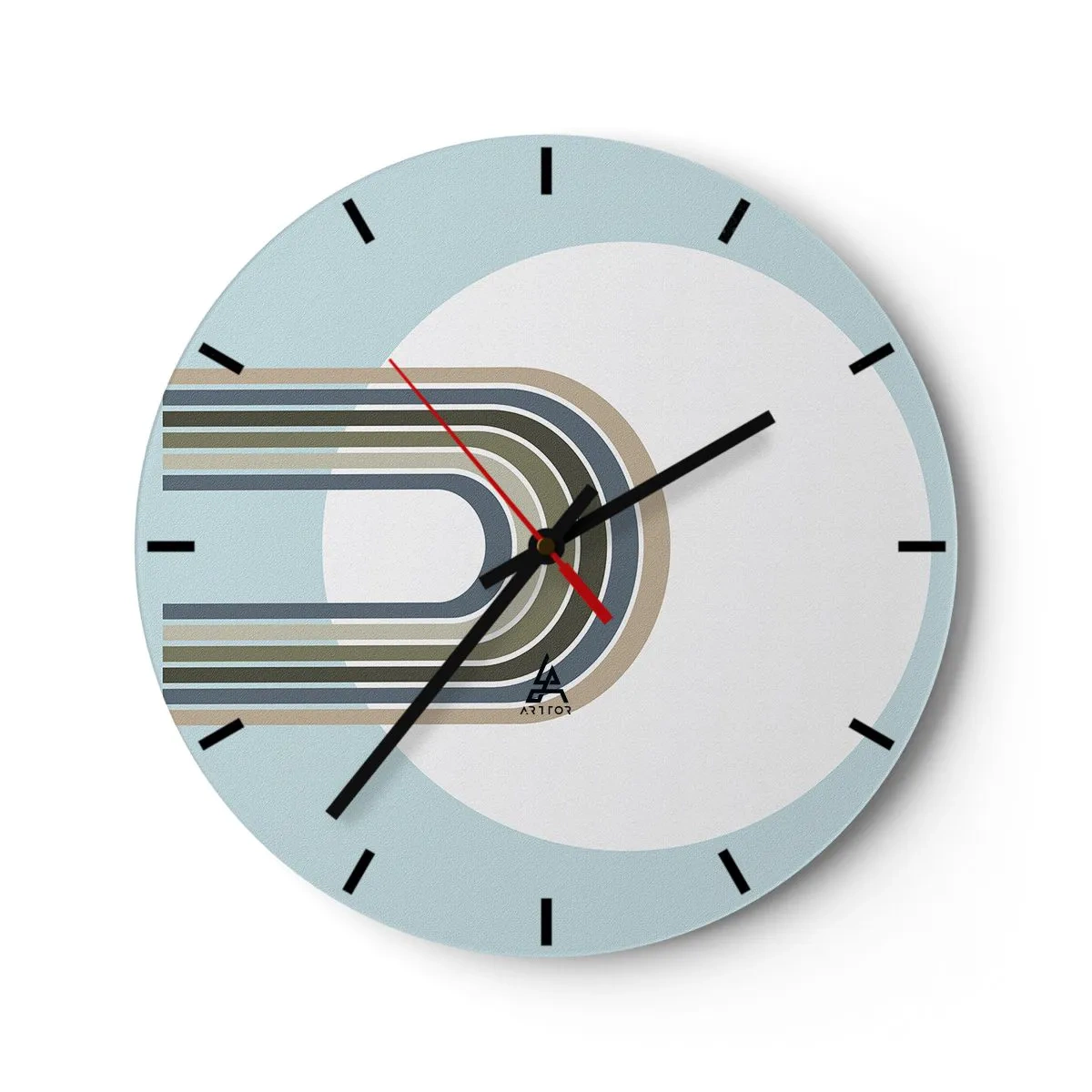 Väggklocka - Klocka på glas - Grafiska linjer i form av en magnet på en blå bakgrund - 30x30cm - Ostoppad attraktionskraft - Modern väggdekoration för vardagsrum, kök och sovrum ARTTOR