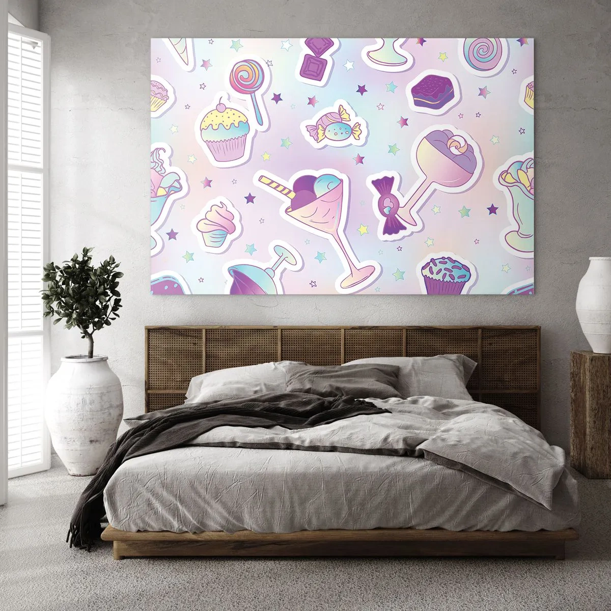 Glastavla - Bild på glas - Färgglatt sötsaksmotiv med pastellbakgrund - 70x50cm - Skulle vilja ha födelsedag varje dag - Modern väggdekoration för vardagsrum och sovrum ARTTOR
