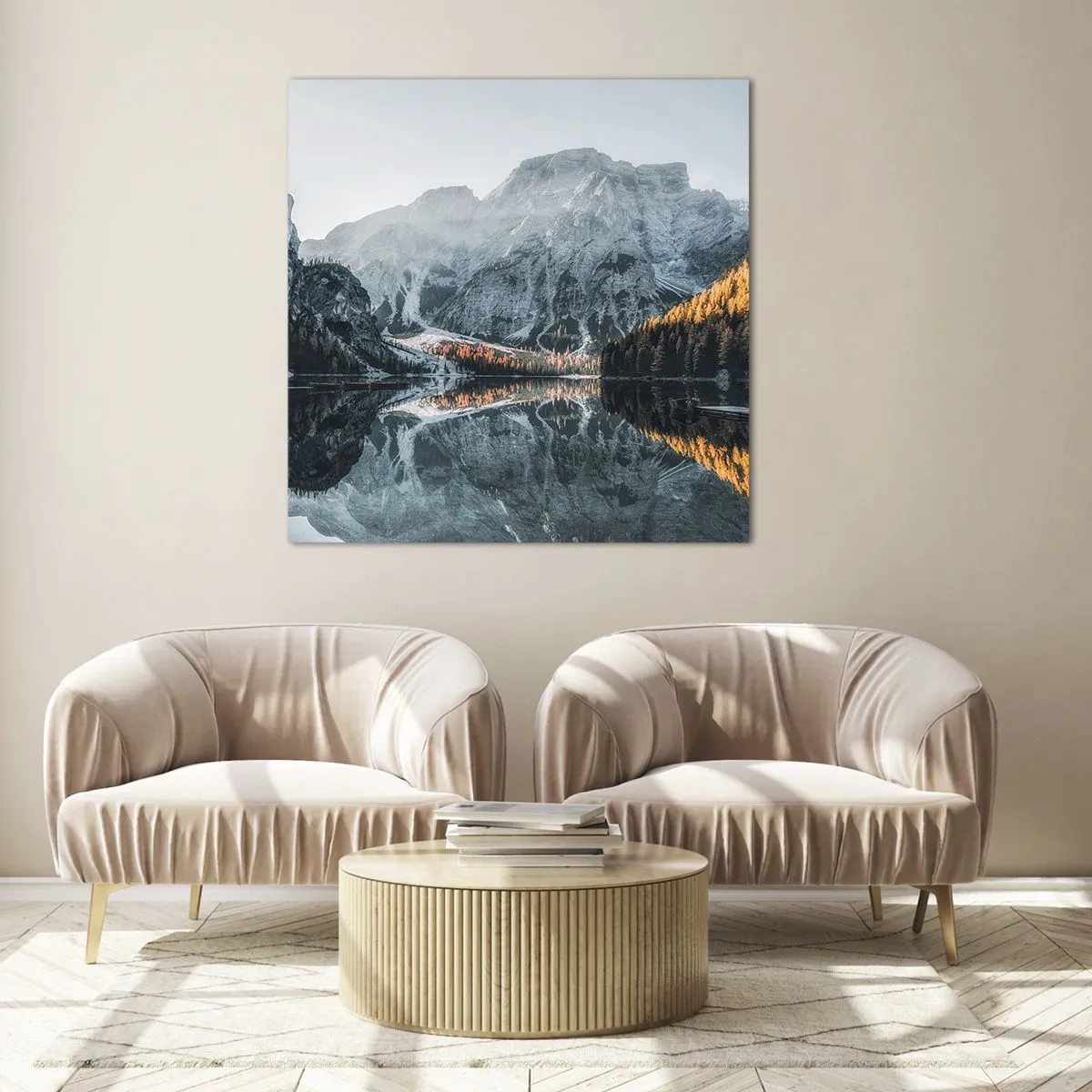 Glastavla - Bild på glas - Spegellandskap - 50x50 cm