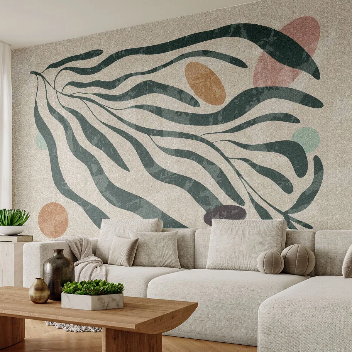 Fototapet Premium Sand - Bland de gröna - Boho, Växt, Modern - 100x70 cm