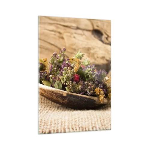 Glastavla - Bild på glas - Färgglada blommor och doftande örter - 80x120 cm