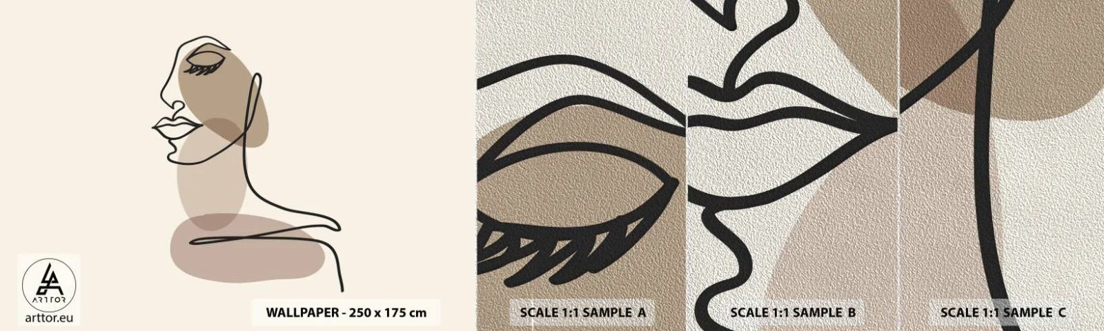Provbit av fototapet Premium Sand - Lyssnar på sig själv - Abstraktion, Kvinnans ansikte, Grafik - 100x30 cm