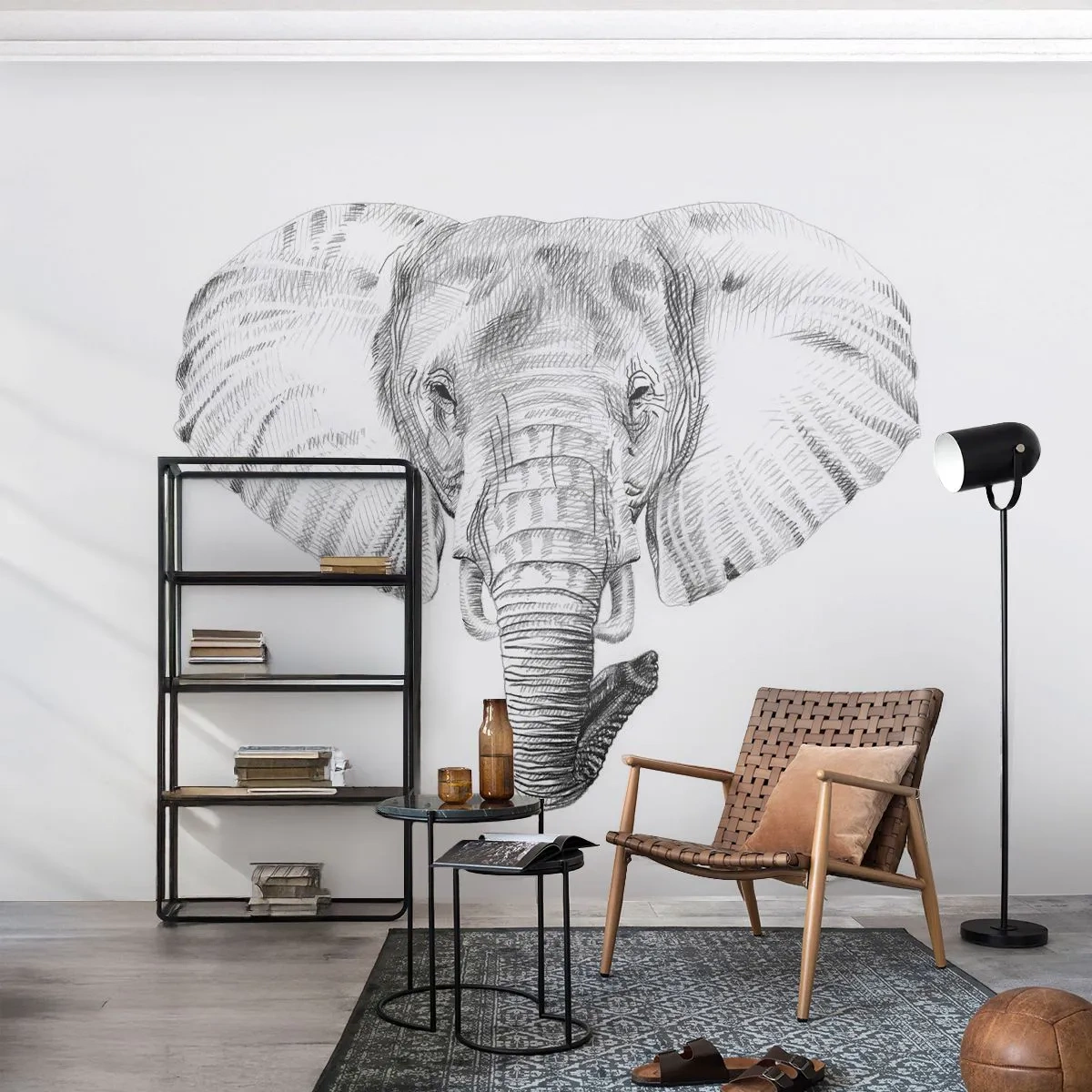 Fototapet Standard Eco - Monokromt porträtt av en elefant i konstnärlig stil - 100x70cm - "Det var en elefant, stor som elefant" - Modern väggdekoration för vardagsrum och sovrum ARTTOR