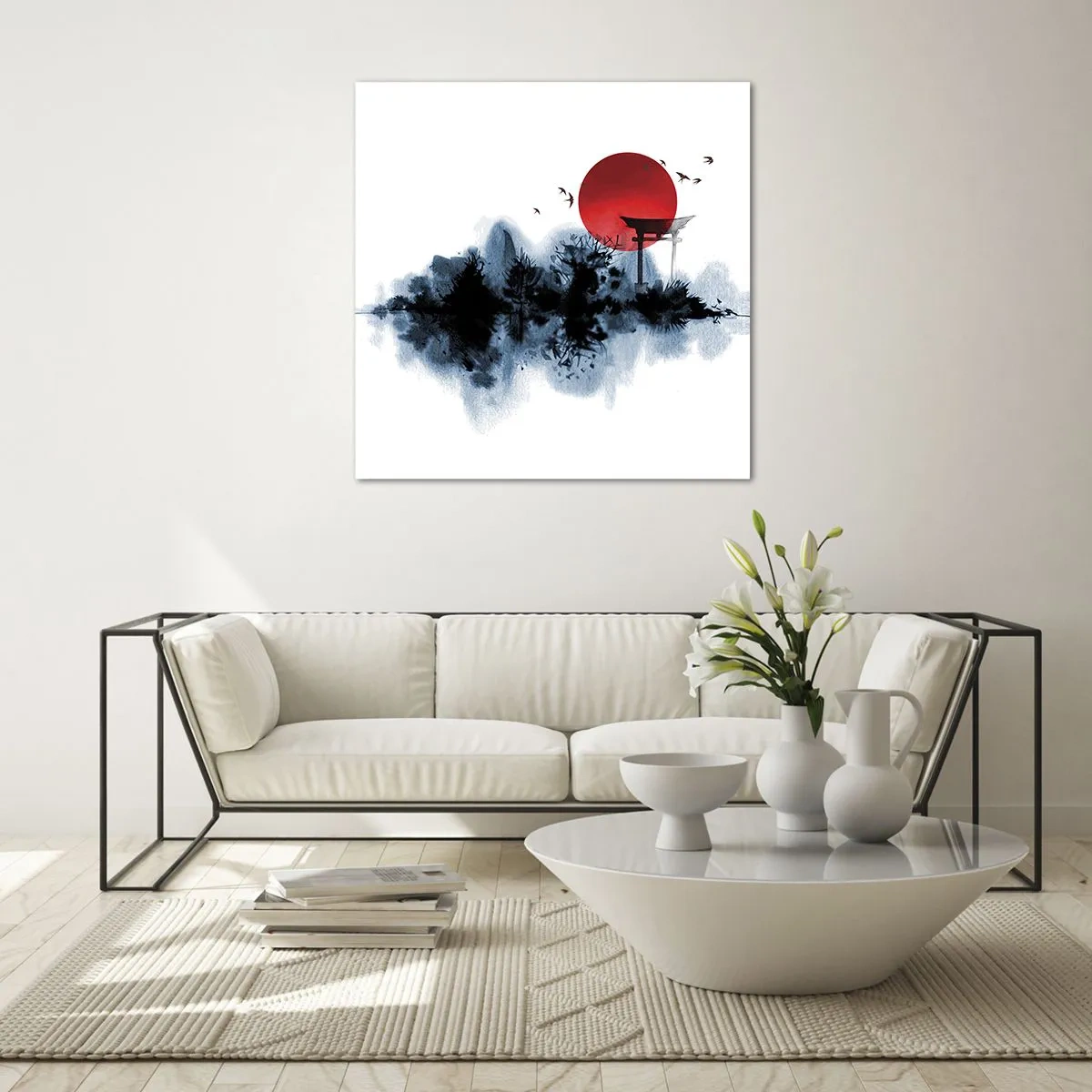Glastavla - Bild på glas - Japansk utsikt - 40x40 cm