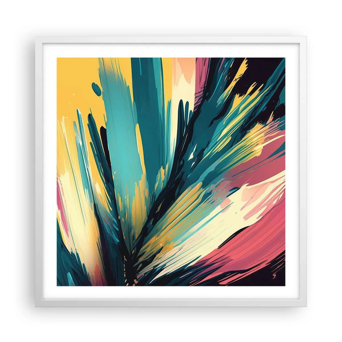 Affisch i vit ram - Komposition - en explosion av glädje - 60x60 cm