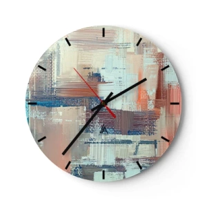 Väggklocka - Klocka på glas - En abstrakt komposition av penseldrag i pastellfärger. - 30x30cm - Att nå ljuset - Modern väggdekoration för vardagsrum, kök och sovrum ARTTOR