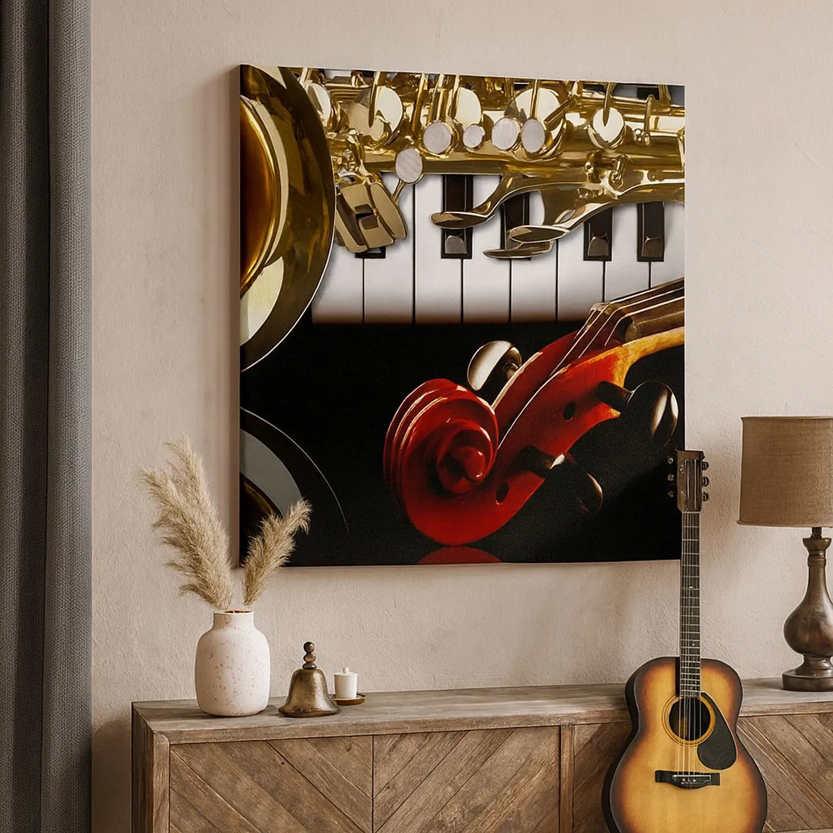 Canvastavla - Bild på duk - Plåt, trä och elfenben - 30x30 cm