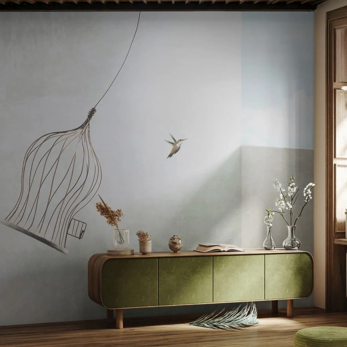 Fototapet Standard Eco - I sitt esse - Abstraktion, Fågel, Fågelbur - 250x175 cm