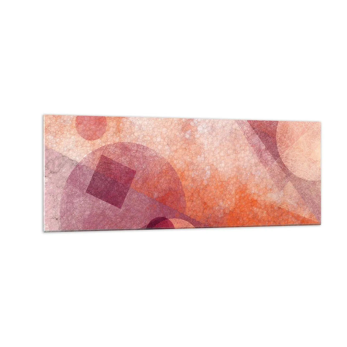Glastavla - Bild på glas - Geometriska omvandlingar i rosa - 140x50 cm