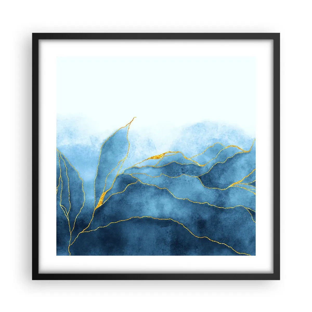 Affisch i svart ram - Blått i guld - 50x50 cm