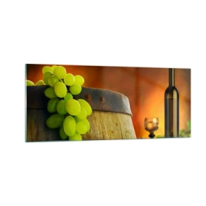 Glastavla - Bild på glas - Stilleben med vinflaska och vindruvor - 100x40 cm