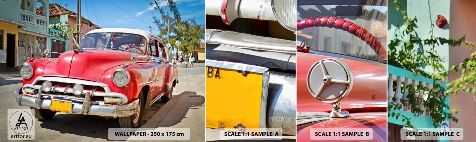 Fototapet Prov Standard Eco - Endast kvar i Kuba - Bil, Veteranbil, Arkitektur - 100x30 cm